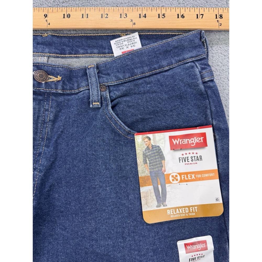 Wrangler Five Star‎ Jeans Men 34x32 Blue Premium Flex Relaxed Fit Denim NWT - Picture 5 of 7